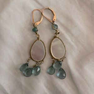 Pearl and Blue Gemstone Dangling Earrings